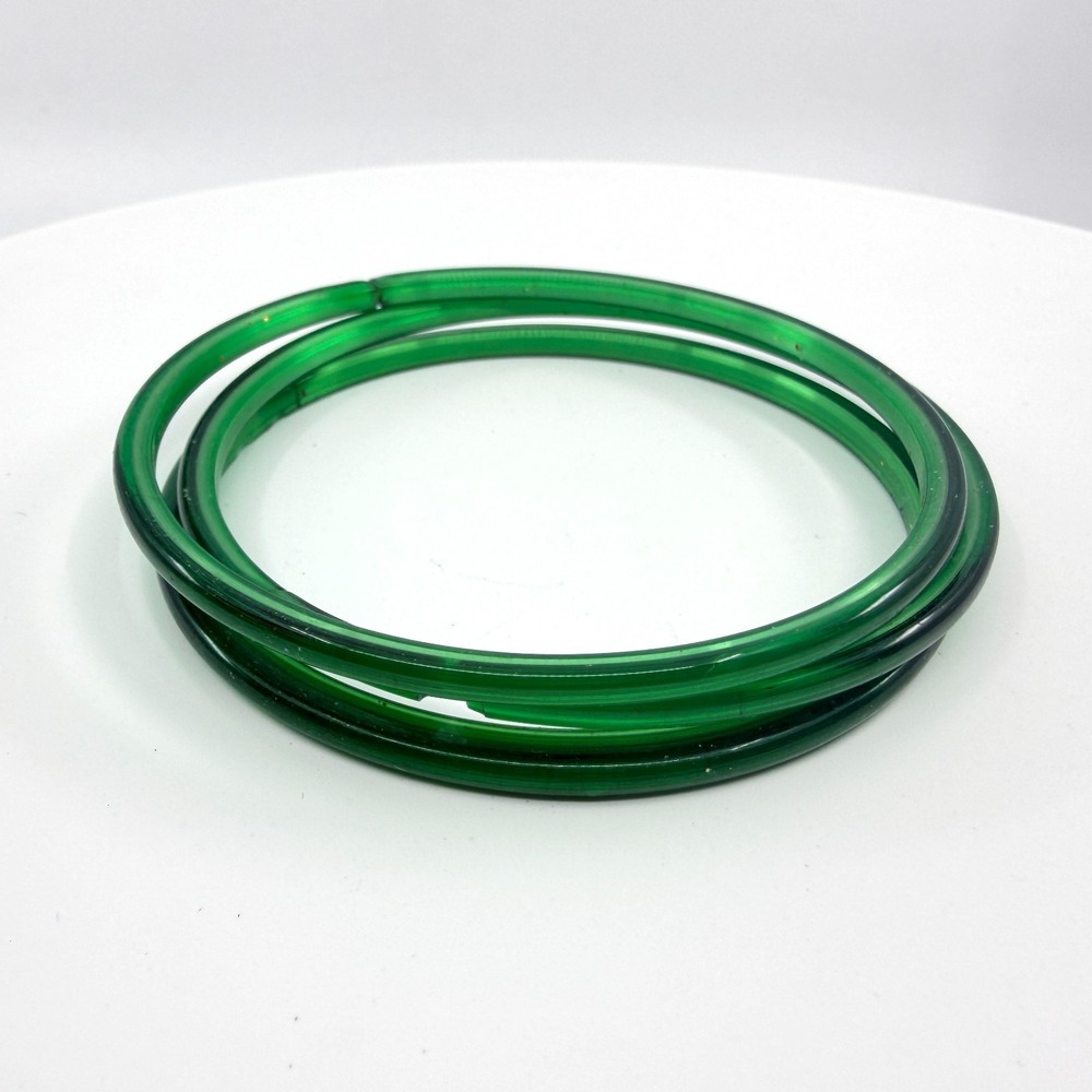 Vintage Emerald Green Lucite Bangle Stack Set of 3 Retro Jelly Bracelets